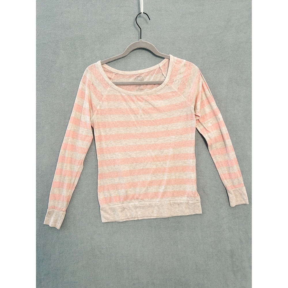 SO Womens Pink Grey Striped Long Sleeve Scoop Neck Raglan Top Medium
